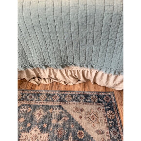 Shabby Chic King Size Quilted Comforter Set 2 Pillow Shams Frayed Edges Cotton - Picture 7 of 16